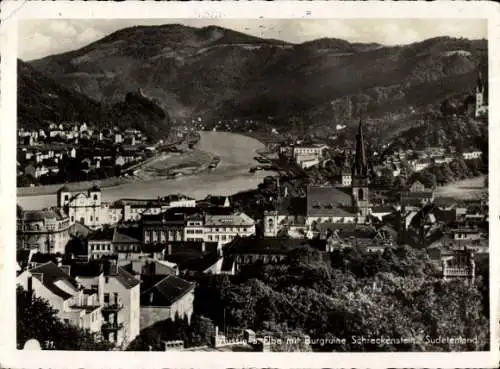 Ak Ústí nad Labem Aussig Elbe Stadt, Burg Schreckenstein