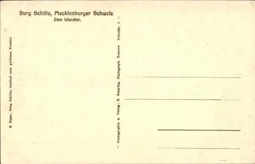 Ak Burg Schlitz Hohen Demzin Mecklenburg, Dem Wandrer