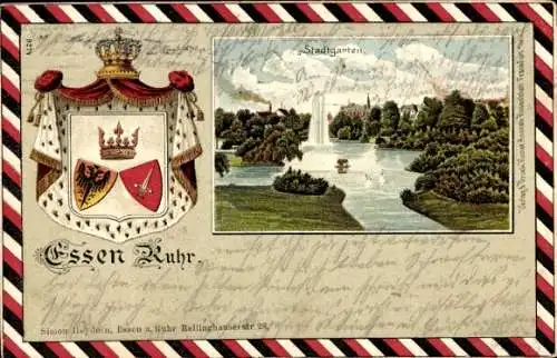 Wappen Passepartout Litho Essen im Ruhrgebiet, Stadtgarten