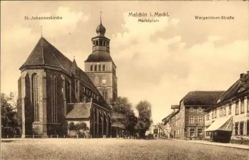 Ak Malchin in Mecklenburg, Marktplatz, Wargentiner-Straße, St. Johanneskirche