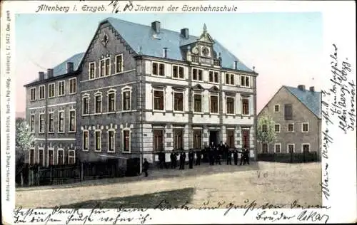 Golden Windows Leuchtfenster Ak Altenberg im Erzgebirge, Internat der Eisenbahnschule