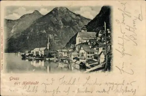 Ak Hallstatt Oberösterreich, Gesamtansicht, Berge, Kirche