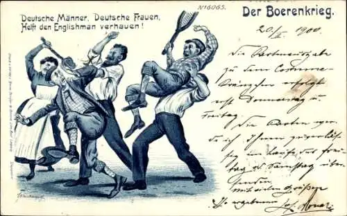 Ak Der Boerenkrieg, Deutsche Männer, Deutsche Frauen, helft den Englishman verhauen