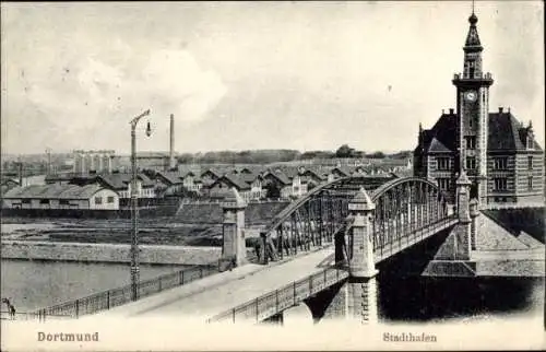 Ak Dortmund, Blick auf den Stadthafen, Hafenamt, Brücke