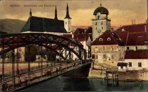 Ak Leoben Steiermark, Murbrücke, Stadtturm