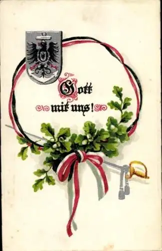 Wappen Ak Gott mit uns, Eichenlaub, Patriotik Kaiserreich
