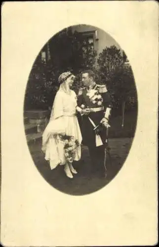 Foto Ak Hochzeit Prinzessin Maria Alix von Sachsen u. Franz Joseph von Hohenzollern Sigmaringen 1921