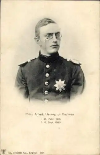 Ak Prinz Albert, Herzog zu Sachsen, Porträt in Uniform