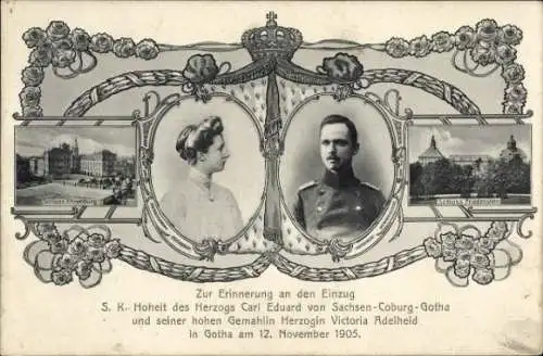 Passepartout Ak Herzog Carl Eduard von Sachsen-Coburg-Gotha, Herzogin Victoria Adelheid