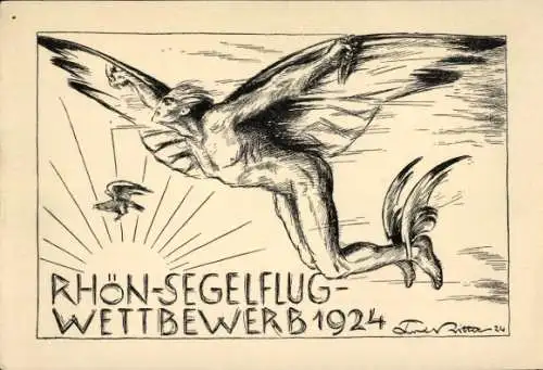 Künstler Ak Ritter, Rhön Segelflug Wettbewerb 1924, Ikarus, Adler