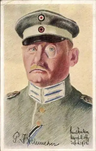 Künstler Ak Portrait von einem Soldat, General, Monokel