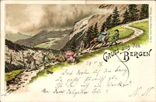 Litho Berge, Gebirge, Wanderer, Tollpatschige Frau