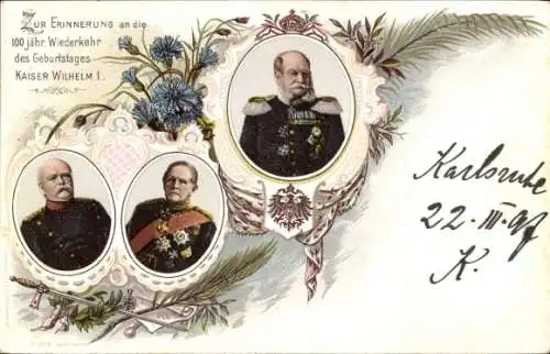 Passepartout Ak Kaiser Wilhelm I., 100jh Geburtstag 1897, Bismarck, Moltke