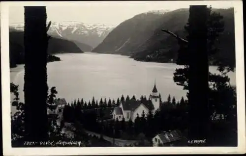 Ak Ulvik Hardanger Norwegen, Durchblick zur Kirche