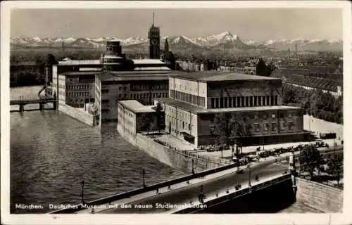 Ak München Bayern, Deutsches Museum mit den neuen Studiengebäuden