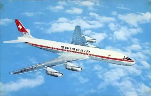 Ak Schweizerisches Passagierflugzeug Jet DC-8, Swissair