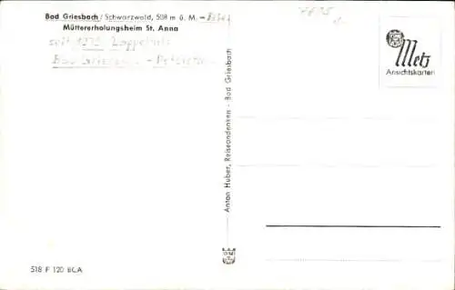 Ak Bad Griesbach im Schwarzwald, Müttererholungsheim St. Anna
