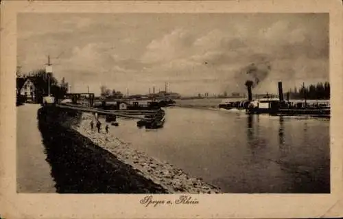 Ak Speyer am Rhein, Teilansicht, Anleger, Schiff, Promenade