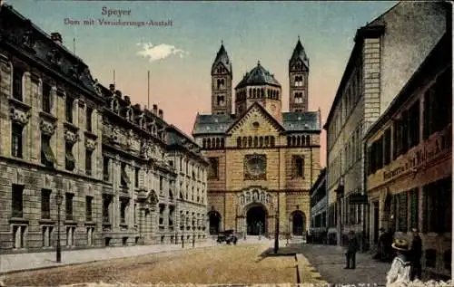 Ak Speyer am Oberrhein, Dom mit Versicherungsanstalt