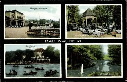 Ak Bad Nauheim in Hessen, Kurhausterrasse, Teichhaus, Musikpavillon, Kl. Teich