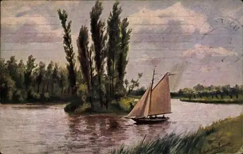 Künstler Ak Gerstenhauer, J. G., Niederländisches Motiv, Fluss, Segelboot