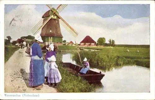 Ak Volendam Nordholland Niederlande, Watermolen, Windmühle, Trachten, Mädchen