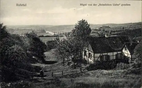 Ak Bredeney Essen im Ruhrgebiet, Villa Hügel von der "Heimlichen Liebe" gesehen, Ruhrtal