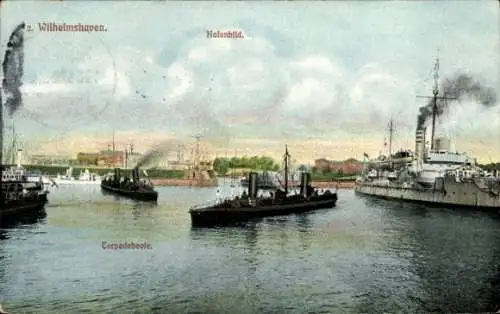 Ak Wilhelmshaven an der Nordsee, Hafen, Torpedoboote, Kaiserliche Marine