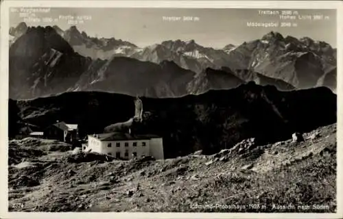 Ak Oberstdorf im Oberallgäu, Edmund Probst Haus, Aussicht nach Süden, Kratzer, Trettach