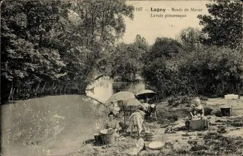 Ak Lagny Seine et Marne, Bords de Marne, Malerisches Waschhaus, Waschfrauen