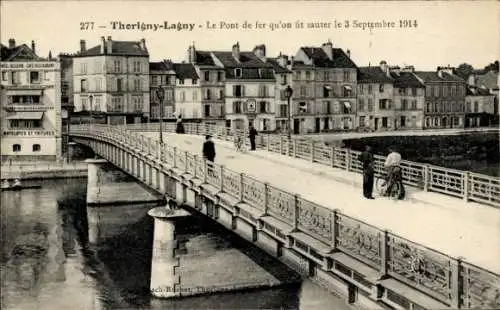 Ak Lagny Thorigny Seine et Marne, Die Eiserne Brücke, die am 3. September 1914 gesprengt wurde