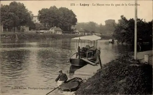 Ak Lagny Seine et Marne, Marne vom Quai de la Gourdine aus gesehen