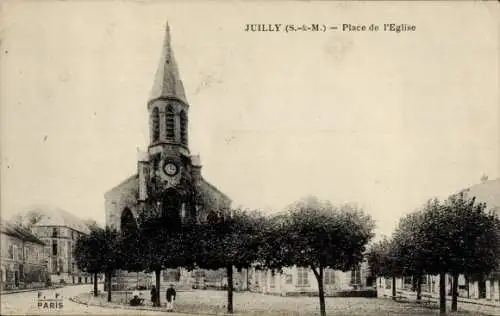 Ak Juilly Seine et Marne, Place de la Église