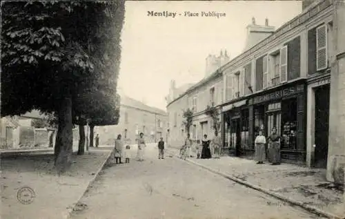 Ak Montjay Seine et Marne, Place Publique