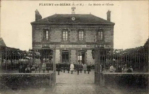 Ak Fleury et la Bière Seine et Marne, Rathaus, Schule