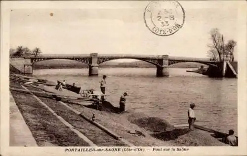 Ak Pontailler sur Saône Côte-d’Or, Saone, Brücke