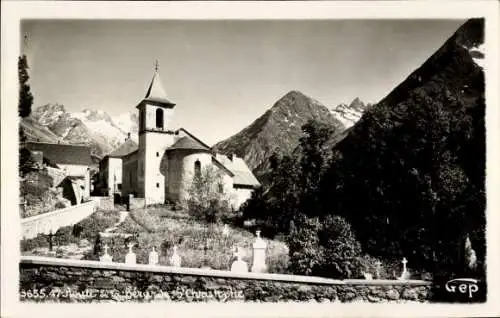 Ak La Berarde Isère, Route de la Berarde, Kirche St. Christophe, Friedhof