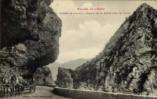 Ak Aude, Gorges de Joucou, Sortie de la Route cote de Niort, Kutsche