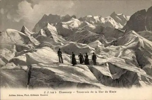 Ak Chamonix Mont Blanc Haute Savoie, Traversee de la Mer de Glace