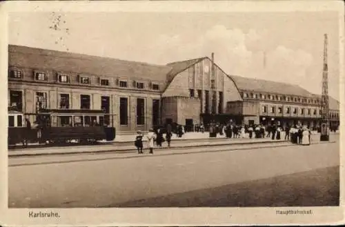 Ak Karlsruhe in Baden, Hauptbahnhof, Straßenbahn