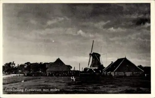 Ak Terschelling-Friesland Niederlande, Formerum mit Mühle