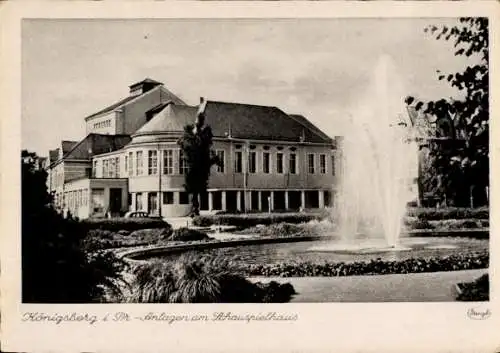 Ak Kaliningrad Königsberg Ostpreußen, Anlagen am Schauspielhaus, Fontäne