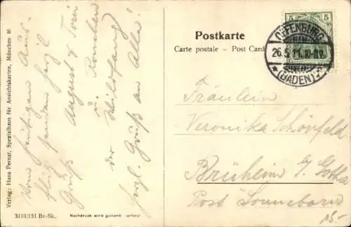 Künstler Ak Fessenbach Offenburg in Baden Schwarzwald, Gasthaus zur Linde, Schulhaus, Kriegerdenkmal