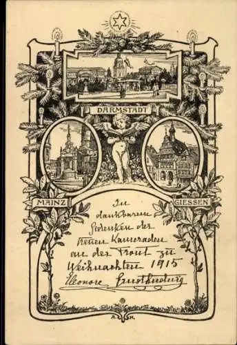 Künstler Ak Darmstadt in Hessen, Mainz, Gießen, Engel, Weihnachten 1915