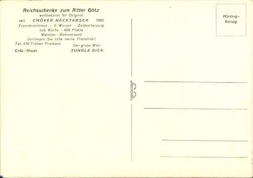 Ak Traben Trarbach an der Mosel, Reichsschänke zum Ritter Götz, Cröver Nacktarsch