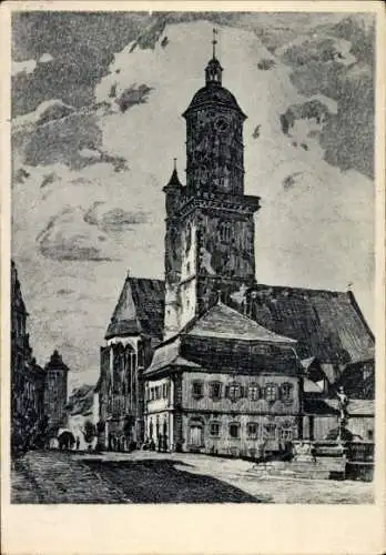 Künstler Ak Volkach am Main Unterfranken, Stadtkirche