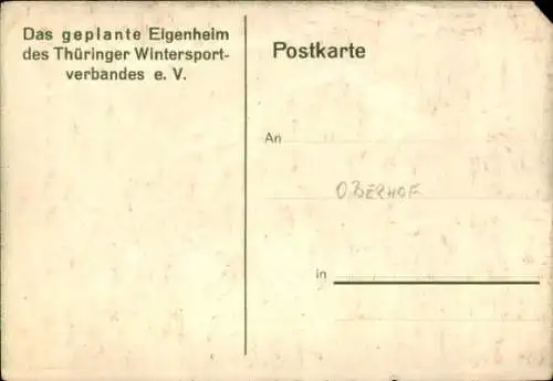 Ak Oberhof im Thüringer Wald, Das geplante Eigenheim des Thüringer Wintersportverbandes e. V., Ski