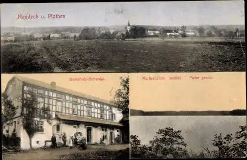 Ak Neudeck Plothen in Thüringen, Gemeindeschenke, Plothenteich, Blick auf den Ort