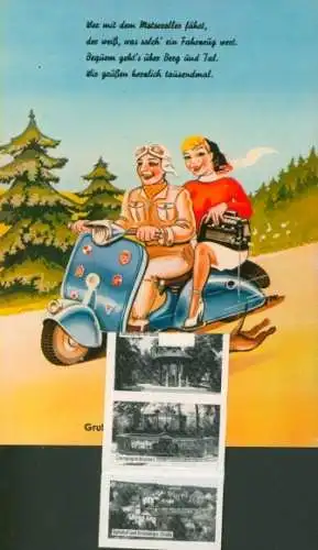 Leporello Ak Bad Soden Salmünster in Hessen, Motorroller, Personen, Champagnerbrunnen, Bahnhof
