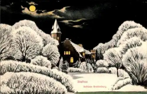 Ak Breitenburg bei Itzehoe in Holstein, Schloss Breitenburg, Winter, Nacht, Vollmond